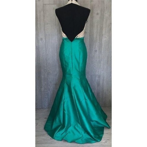 Xscape mermaid fit and flare beaded green and silver formal gown prom dress 0 - Picture 4 of 7