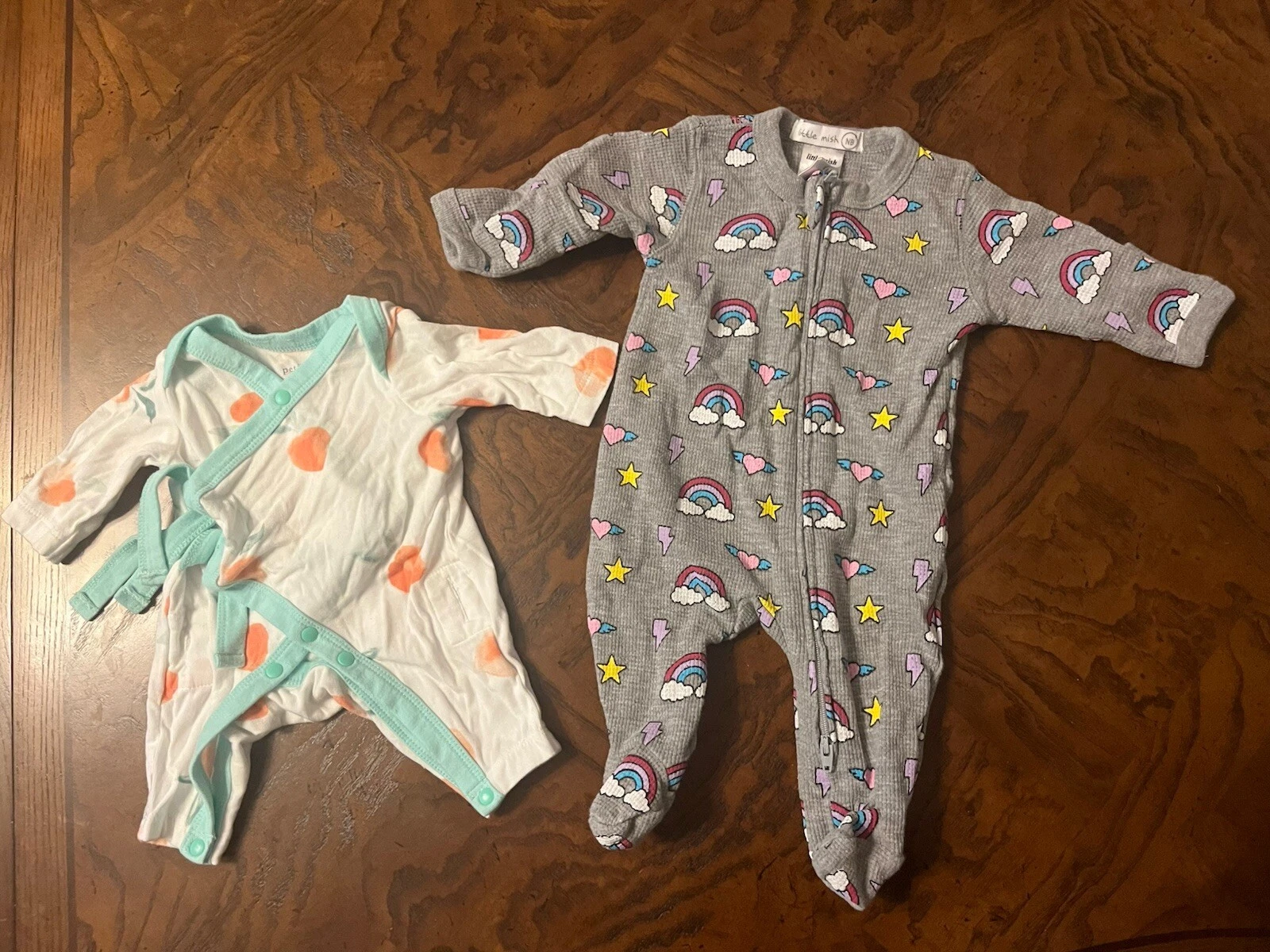 Maisonette Lot 2 Baby Clothes Newborn Preemie Rainbow Peaches Petit Peony Kimono