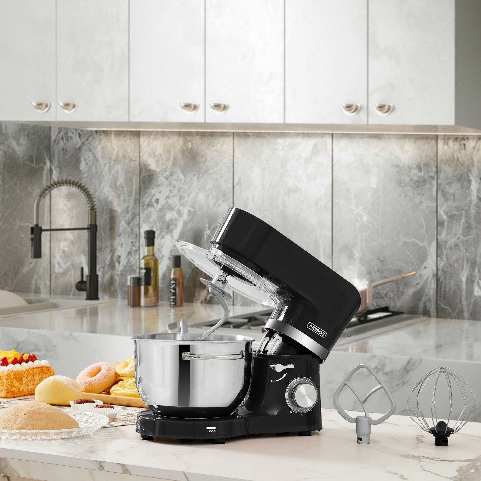 AREBOS Robot Da Cucina 1500W con 2 x Ciotole in Acciaio Inossidabile i 6 Gradini foto 2
