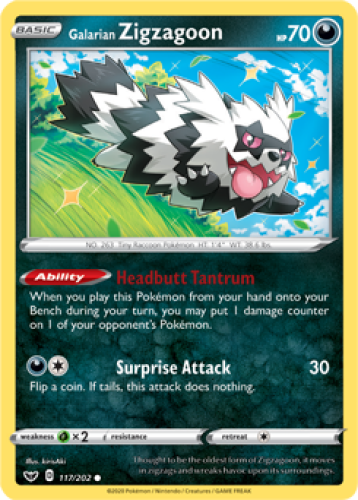 1x Galarian Zigzagoon 117/202 Sword & Shield Pokemon TCG Card NM