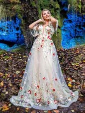 Sequined 3D Floral Lace A-Line Wedding Dresses Illusion Off Shoulder Bridal Gown