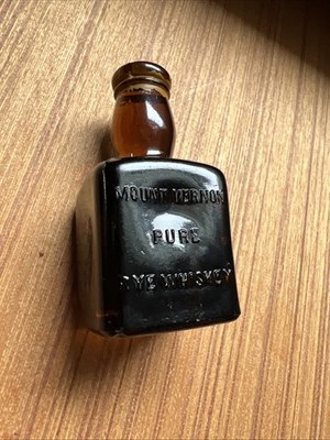 Rare Mount Vernon Pure Rye Whiskey Salesman Sample Amber Solid Glass Bottle Old