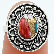 Premium Spiny Oyster Turquoise Arizona 925 Sterling Silver Ring Size 6 R-1256