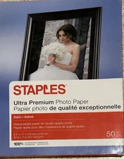 Staples Ultra Premium Photo Paper Satin 50 Sheets 80 Lb 11.5 mil 300 g/m 1/2 Off