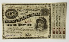 1875/6 USA State of Louisiana Baby Bond 5 Dollars Banknote &ndash; CS#29