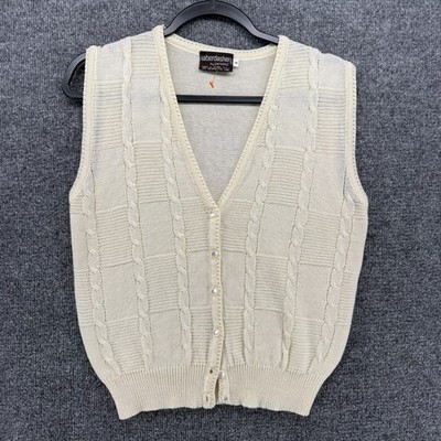 Vintage Haberdashery Sweater Womens M Ivory Button Up Sleeveless Peasant Granny