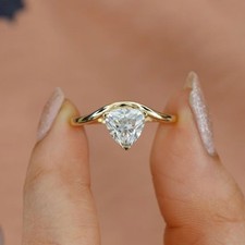 Trillion Cut Diamond Solitaire Wedding Engagement Ring 14k Yellow Gold Over