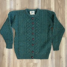 Vintage Carraig Donn Kids XL Cable Knit Fisherman Flecked Wool Cardigan Sweater