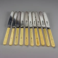 Antique Set Of 10 Mappin Webb & Co Butter Knives 1860-1880 Family Crest? Rare!