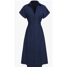 Cider Shirt Dress Button Down Midi Linen Blend Shirred Waist, Women's