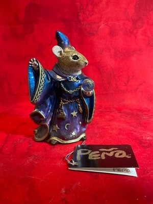 Windstone Editions 4'' Mouse Wizard Peacock Figurine Crystal Ball M Pena Tag