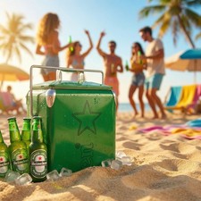 Heineken 13L Retro Metal Beer Cooler Vintage Green Ice Bucket 3Day Ice Retention