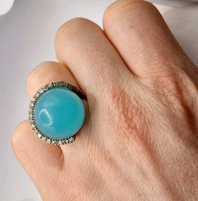 Sterling 925 Silver Hypnotic Blue Cocktail Ring- O ½