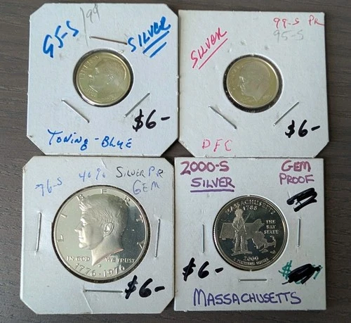 90% & 40% US Silver coin mixed lot ($0.95 face) dimes UNC, quarter GEM, half GEM