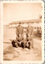 Vintage WWII Era US Army Soldiers Group Photo Deckle Edge Sepia Snapshot