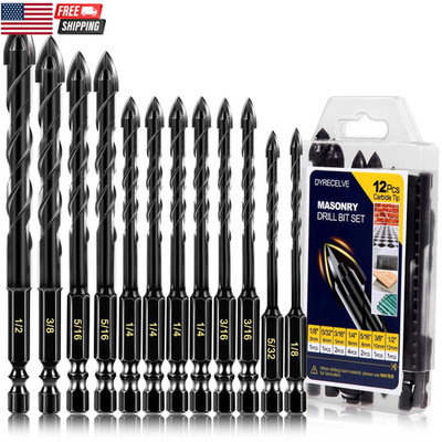 12-PCS Concrete & Masonry Drill Bit Set, Cement Drill Bits for Concrete Brick Wa