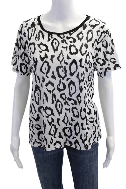 Saint Laurent Womens Animal Printed Short Sleeve Basic T-Shirt White Size S