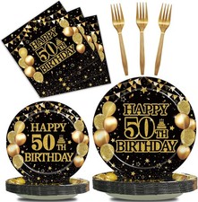 96Pcs 50th Birthday Party Tableware Set, Back in 1975 Birthday Party Decorations