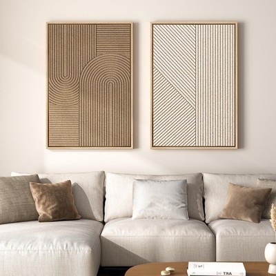 Large 3D Textured Framed Neutral Abstract Wall Art Set, 2 Piece Modern Painti...