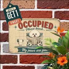 Cute Dog Bathroom Rules Sign Funny Pet Lover Office Wall Decor Metal Plaque