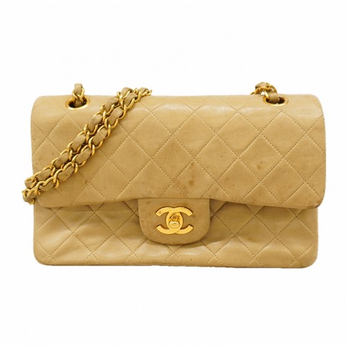 Auth [6fa1871-k] CHANEL Shoulder Bag Matrasse W flap WChain Lambskin Beige G...