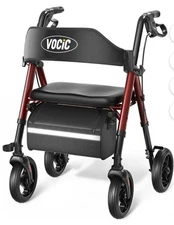 VOCIC Foldable Rollator Walker Seniors Padded Seat Backrest 8" Wheel - 330lbs