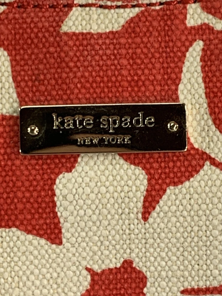 Kate Spade New York Floral Canvas Satchel Purse Womens Red White Leather Trim - Image 2 of 4
