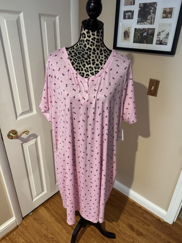 Croft & Barrow Size 2X Nightgown Pink with Rosebuds Knee Length Stretch
