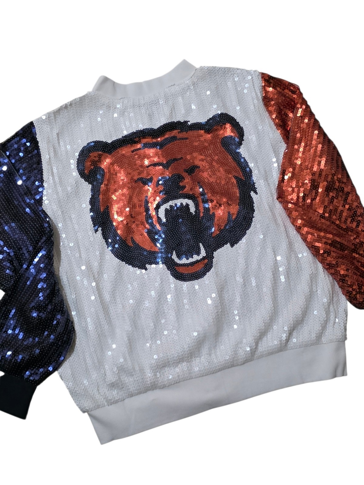Women Sequin Colorblock Jacket Full Zip Chicago Bear White Blue Orange OSFA