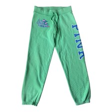 Y2K Victoria's Secret PINK Low Rise Joggers XS Green S.S. Love Pink 86 Logo Vtg