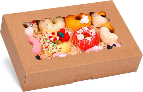 32 Stück Bäckerei Boxen mit Fenster, 12X8X2,5 Zoll Braun Keksdosen für Leckereien, C - Bild 12 von 12