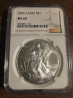 2002 $1 American Silver Eagle NGC MS69 Brown Label