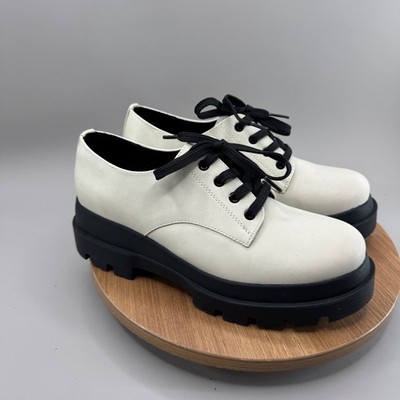 Call It Spring Platform Oxfords 9 Off White Black Lug Sole Vegan B.E.D Foam