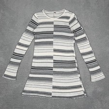 Free People Womens Small Striped Knit Tunic Long Sleeve Mini Dress Ivory Black