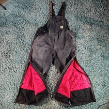 Distressed Carhartt Duck Overalls Double Knee Quilted Lining R41 Men's 44x28