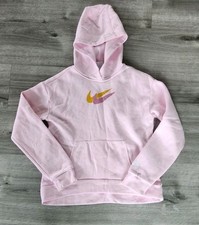 Nike Girls Kids Fleece Hoodie, Pullover Double Swoosh Pink EUC XL