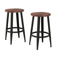 Set of 2 Counter-Height Bar Stools – Modern Backless Seating Set with Metal B...
