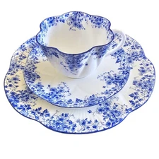 Shelley Dainty Blue Cup Saucer & Plate Trio