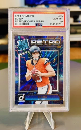 2024 Panini Donruss Bo Nix Rated Rookie Retro Card #19 PSA 10 GEM MINT Broncos