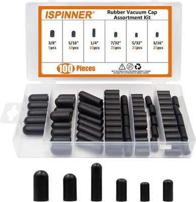 100Pcs Rubber Vacuum Caps Kit 3/16 5/32 7/32 1/4 5/16 3/8 Hose Carb Auto