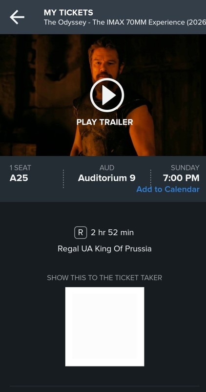 The Odyssey IMAX 70mm Film - King of Prussia - July 19th - 7pm. Sold out show.