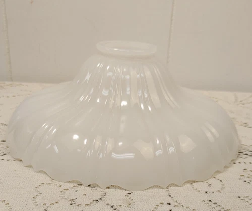 Vintage Milk Glass Lamp Shade Ribbed Fluted Scalloped Edge  2 1/4” Fitter x 9" W