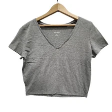 Womens Crop Top Short Sleeve Casual T Shirt Heather Gray Size XL