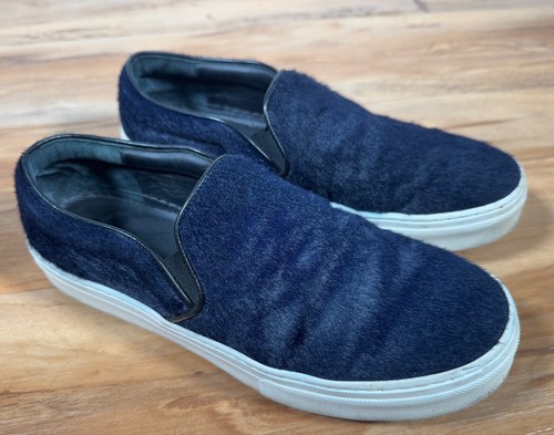 Celine Paris Skate Dark Midnight Blue Pony Hair Slip On Sneakers 38 Italy