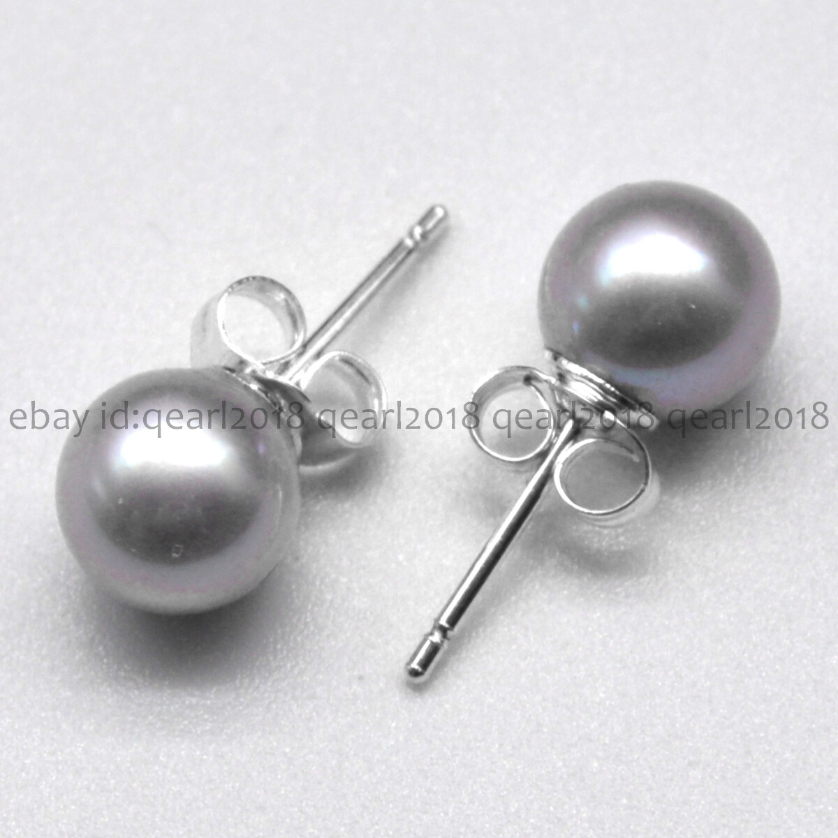 AAA Perfect Round Silver Gray Real Natural Pearl 14K Stud Earrings 6-10mm