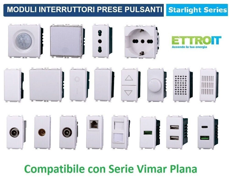 VIMAR PLANA COMPATIBILE PRESA FRUTTI SCHUKO INTERRUTTORE PULSANTE USB TV