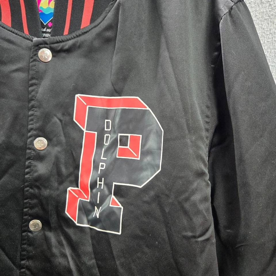 Chaqueta Hombre Rosa + Delfín M Negra Bombardero Pintura Universitaria Salpicaduras Acolchada Forrada Foto 4 de 4