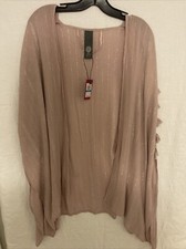 NWT Vince Camuto Pink And Silver Metallic Stripe Kimono with Tassels One Size