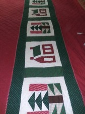 Houses  Christmas Trees Homemade Quilted Table Runner Cotton 72"Long X 16"Wide