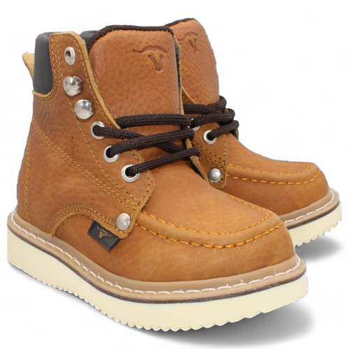 KIDS MOC TOE WORK STYLE SHOE BOOT GENUINE LEATHER - Picture 19 of 23